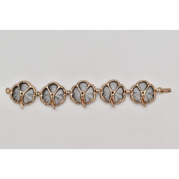 Vintage 7.5" Flower Bracelet Linked Chain Matte Gray Chunky Gold Tone 1960s BinO - Picture 11 of 12